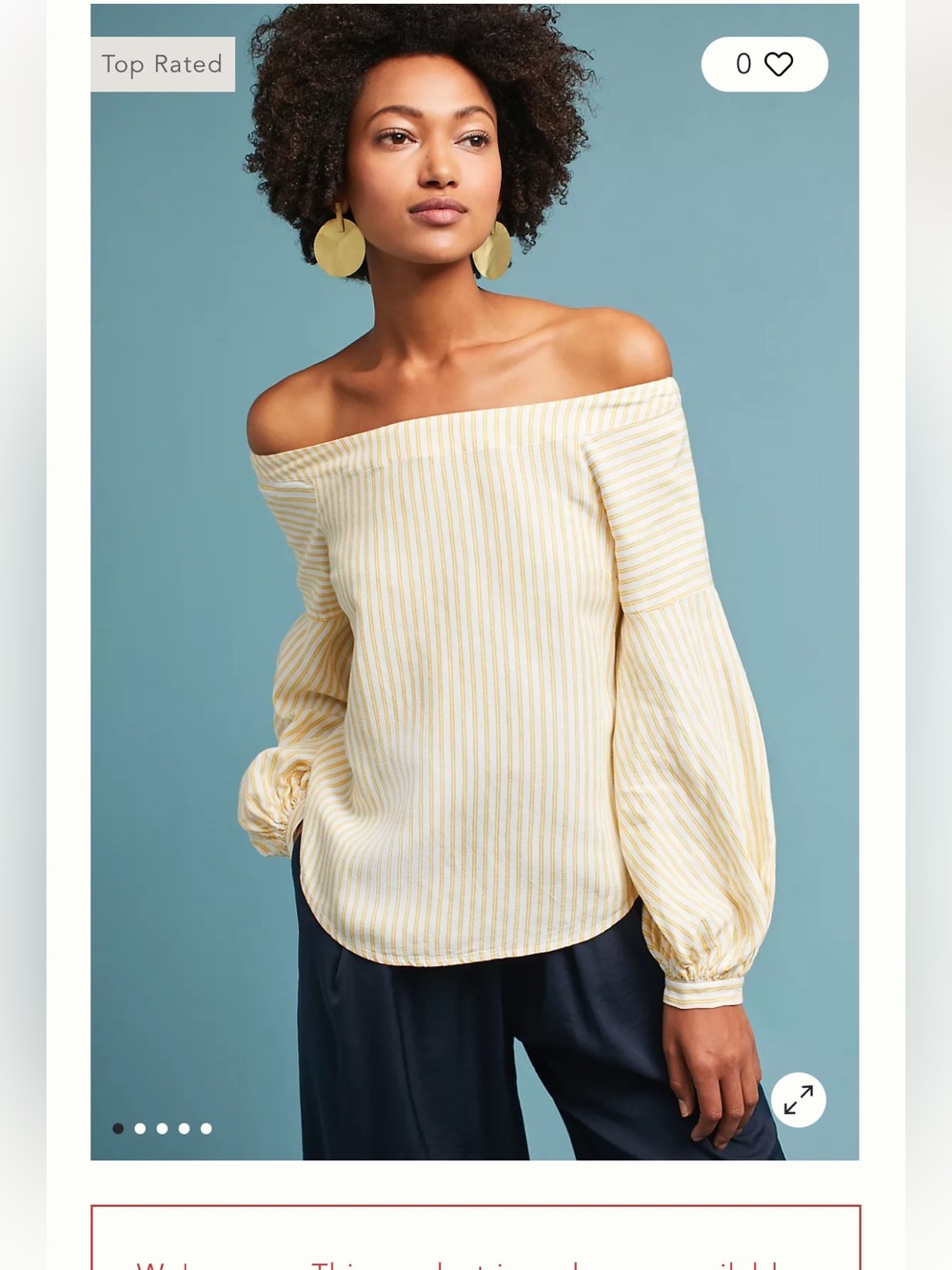 Anthropologie Clotille Off-The-Shoulder Stripped Blouse Size 10